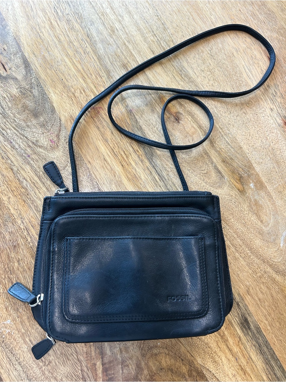 Fossil Black Leather Shoulder Crossbody Bag